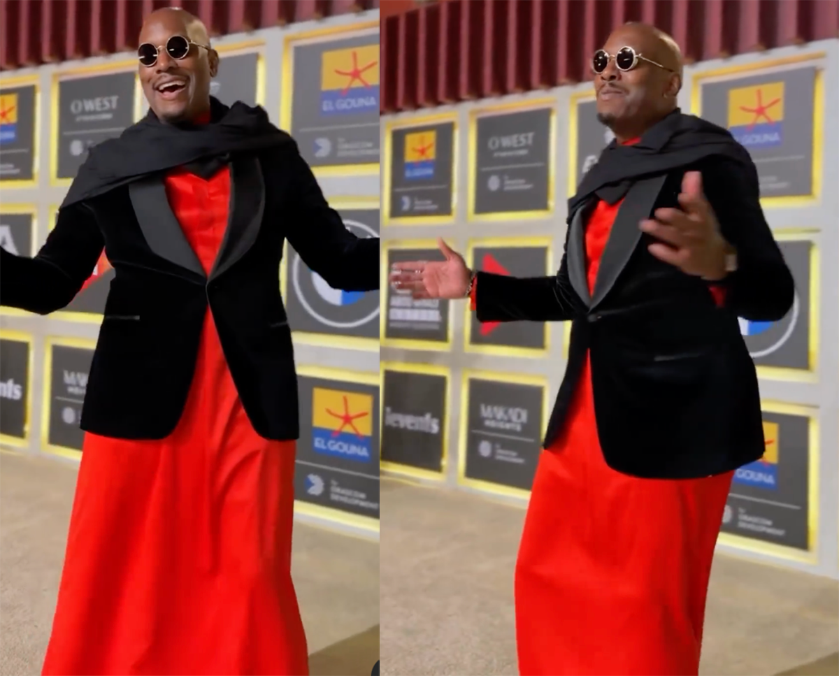 Tyrese Hits Red Carpet Wearing Red Dress  Showing Off Wide Hips