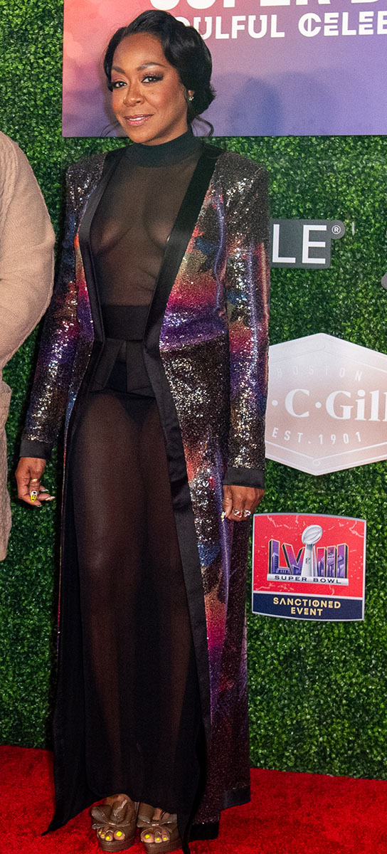 Actress Tichina Arnold Wears FREAKUM Dress To Super Bowl Party. She